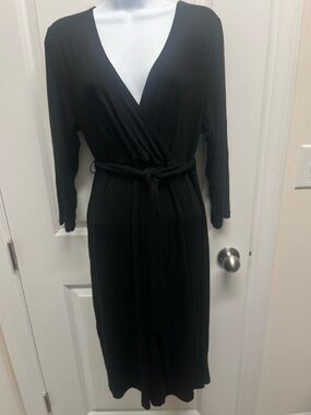 Gap Maternity Black Faux Wrap Midi Dress with Belt Size L